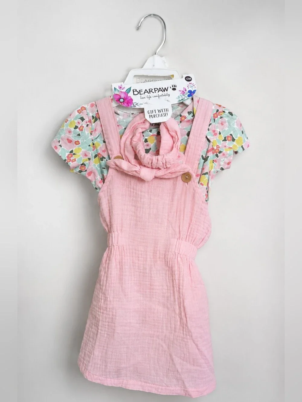 BearPaw Pink Floral Dress & Matching Headband Set